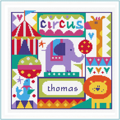 Circus Sampler downloadable black and white cross stitch chart