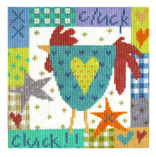 Cluck Cluck downloadable black and white cross stitch chart