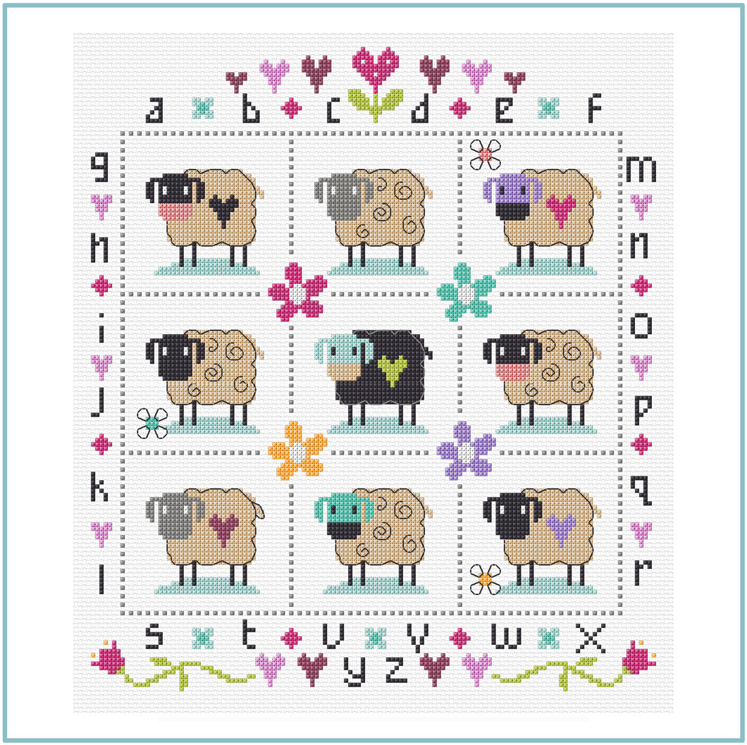 Country Sheep downloadable black and white cross stitch chart