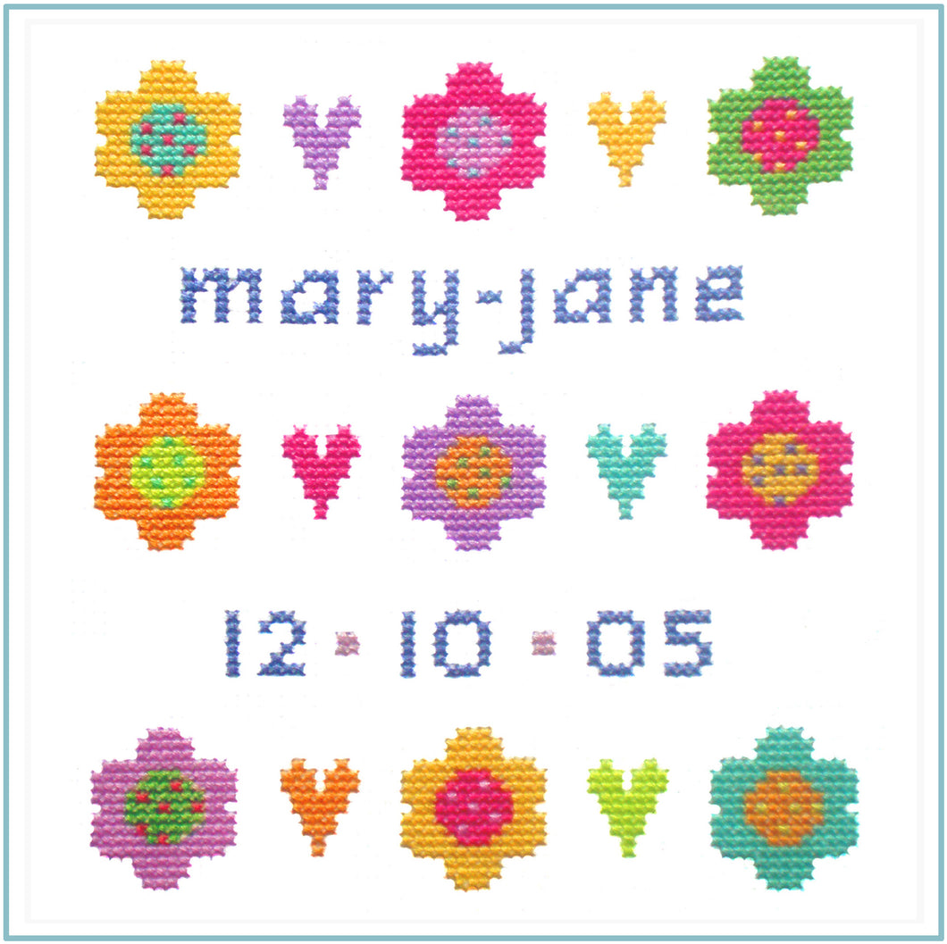 Daisy Sampler downloadable black and white cross stitch chart