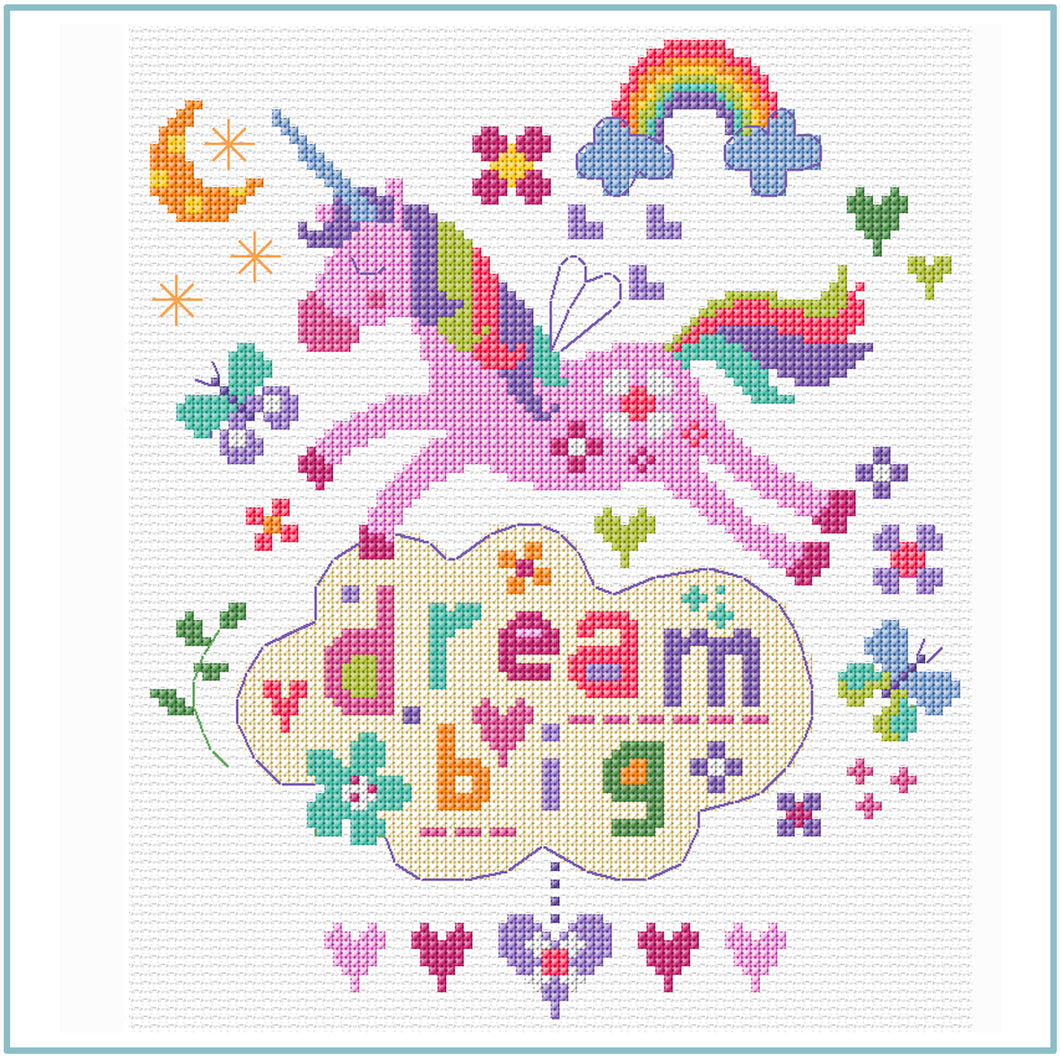 Dream Big downloadable black and white cross stitch chart