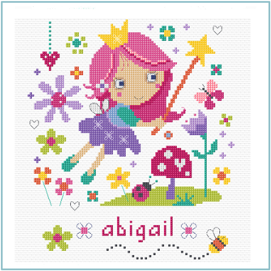 Flower Fairy downloadable black and white cross stitch chart